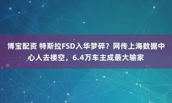 博宝配资 特斯拉FSD入华梦碎？网传上海数据中心人去楼空，6.4万车主成最大输家